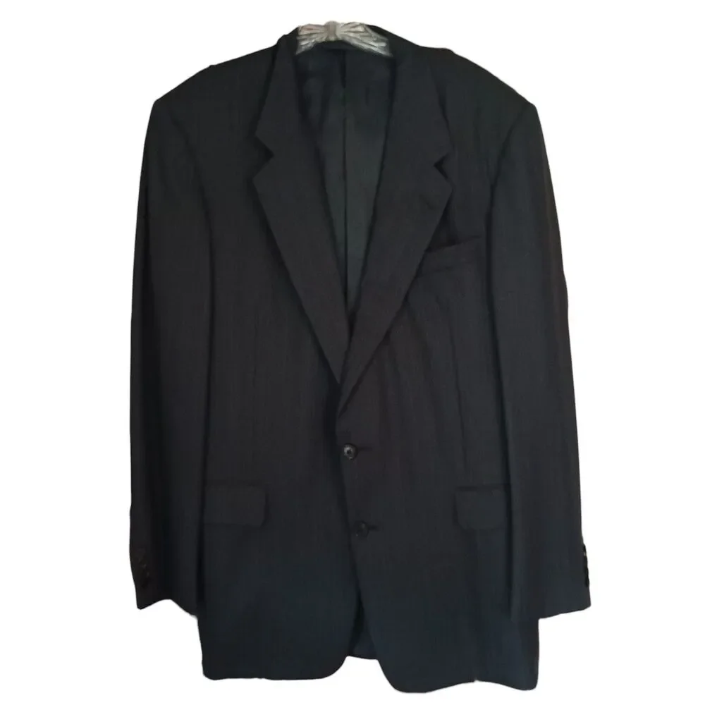 Vtg Hickey Freeman Saks Black Pinstripe Suit 42L 36x33 Wool/Cashmere USA Boardrm